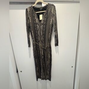 Lucky Brand Black and Cream Long Sleeve Dress